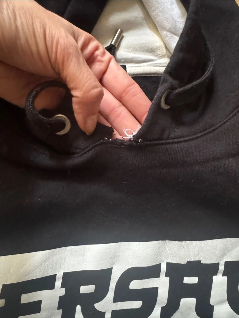 Versace Black Hooded Zip-Up Sweatshirt with White Logo Panel